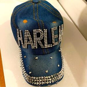 Denim adult Cap with “HARLEM” Rhinestones